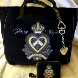 2pc. Juicy Couture Rare Y2K Black Plushy Velvet Tote & Matching Zip Wallet